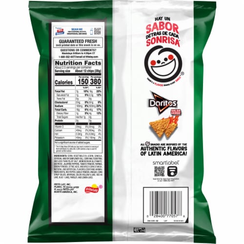 Doritos® Salsa Verde Tortilla Chips Perspective: back