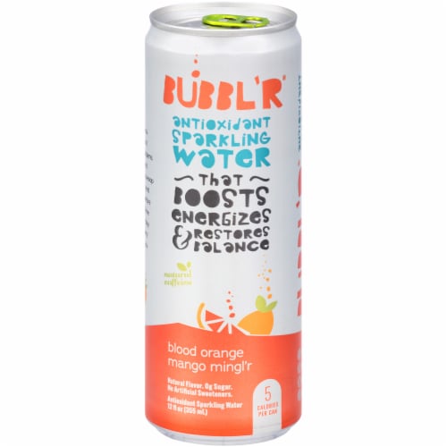 BUBBL'R Blood Orange Mango Mingl’r Antioxidant Sparkling Water Cans Perspective: back