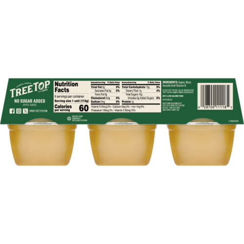 Tree Top No Sugar Added Applesauce 6 Ct 4 Oz Kroger