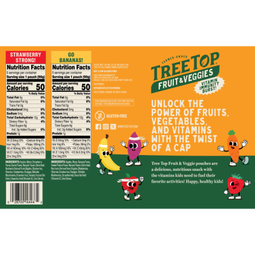 Tree Top® Fruit & Veggie Vitamin Immunity Brust Strawberry and Banana Pouches Perspective: back