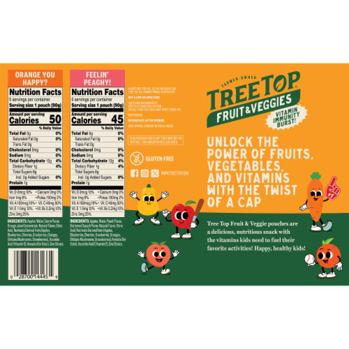 Tree Top® Fruit & Veggie Vitamin Immunity Brust Orange and Peach Pouches Perspective: back
