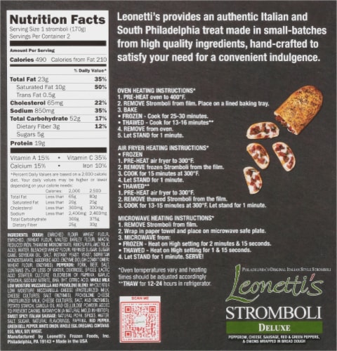 Leonetti’s Deluxe Sausage & Pepperoni & Roasted Vegetable Stromboli Perspective: back