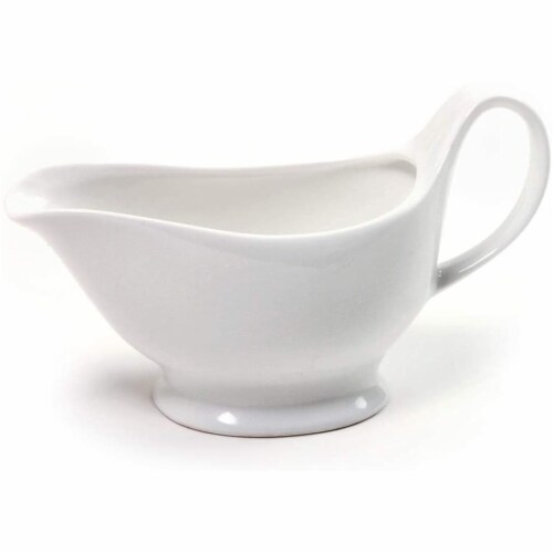 Norpro Porcelain Gravy Sauce Serving Boat with Stay Warm Candle Heated Stand - White Perspective: back