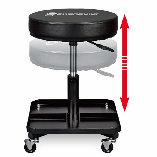 Powerbuilt Pneumatic Adjustable Height Roller Padded Stool Seat w/ Tool