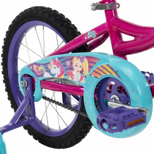 Huffy JoJo Siwa Kid's Bike With Training Wheels - Aqua/Pink Perspective: back