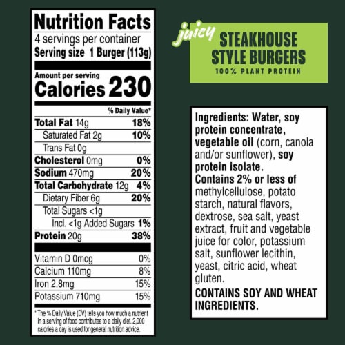 MorningStar Farms® Steakhouse Style Plant Based Veggie Burgers Perspective: back
