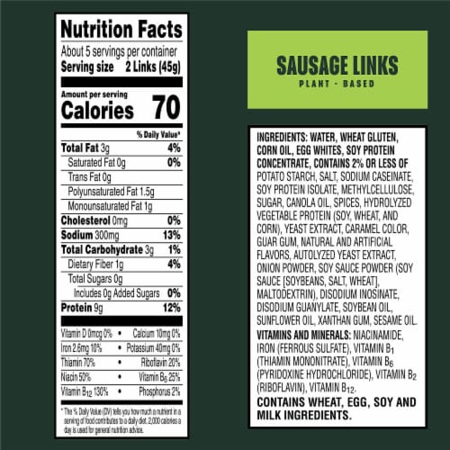 MorningStar Farms® Veggie Breakfast Original Meatless Sausage Links Perspective: back