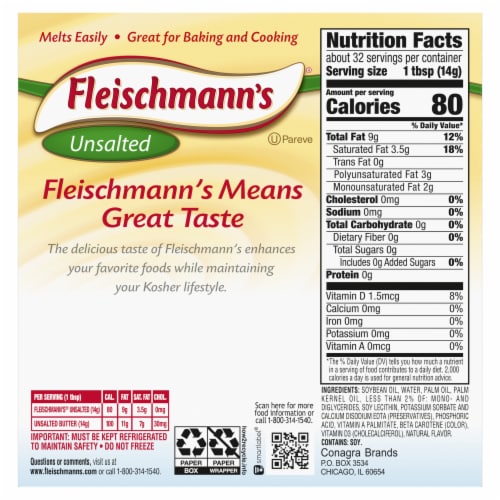 Fleischmann’S Unsalted Vegetable Oil Spread Sticks Perspective: back