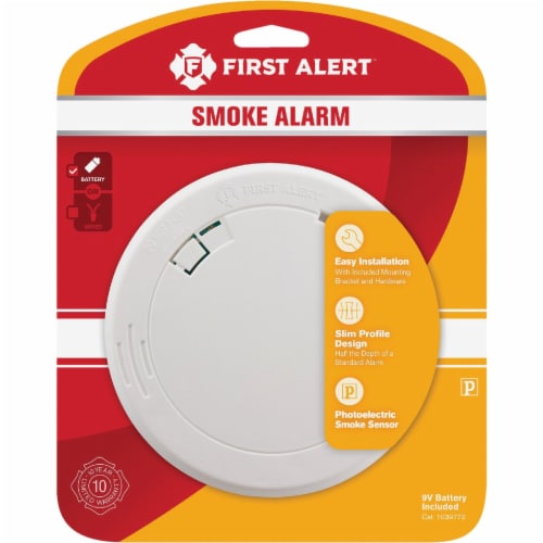 First Alert™ Battery Operated 9V Photoelectric Slim Round Smoke Alarm Perspective: back