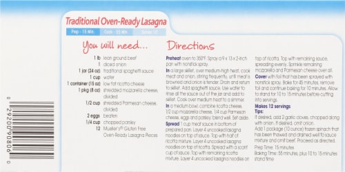 Mueller's Gluten Free Oven Ready Lasagna Pasta Perspective: back