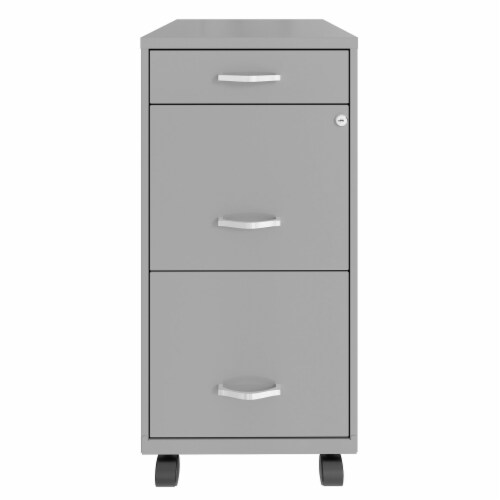 Space Solutions 18 In Wide 3 Drawer Mobile Organizer Cabinet for Offices, Silver Perspective: back