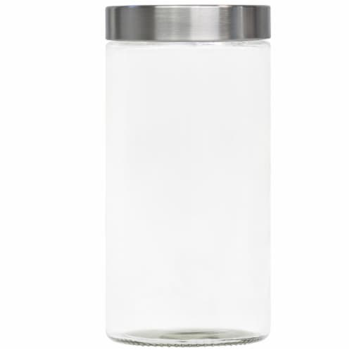 Blue Donuts 50 OZ Glass Kitchen Canister Food Storage Jars With The Silver Screw Lid Perspective: back