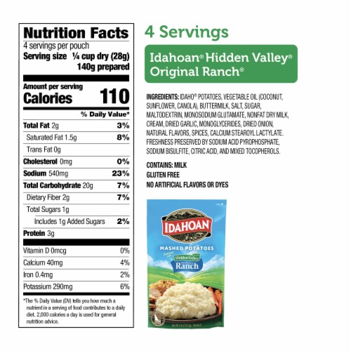 Idahoan Mashed Potatoes Seasoned with Hidden Valley Original Ranch Perspective: back