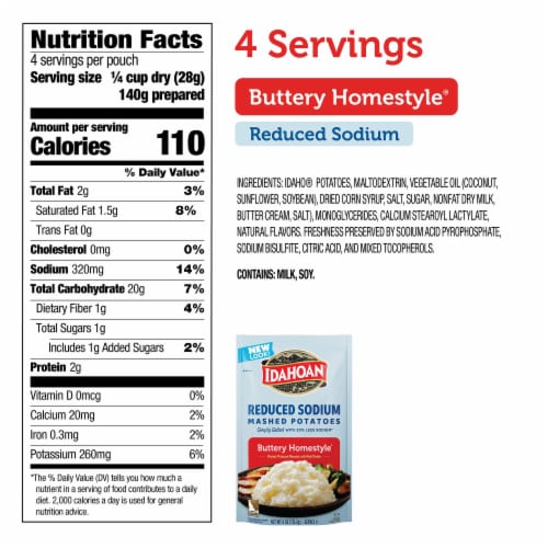 Idahoan Buttery Homestyle Reduced Sodium Mashed Potatoes, 4 oz Perspective: back