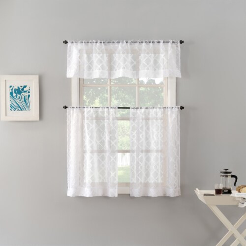No. 918 Bobbi Geometric Semi-Sheer Valance Curtain Panel - White Perspective: back