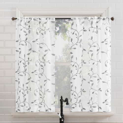 No. 918 Francine Embroidered Tier Curtain - White / Gray Perspective: back