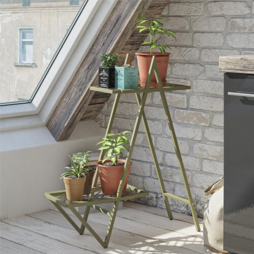 Wallflower Plant Stand, Olive Green Perspective: back