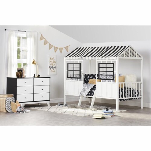 Little Seeds Rowan Valley Forest Twin Loft Bed in Black & White Perspective: back