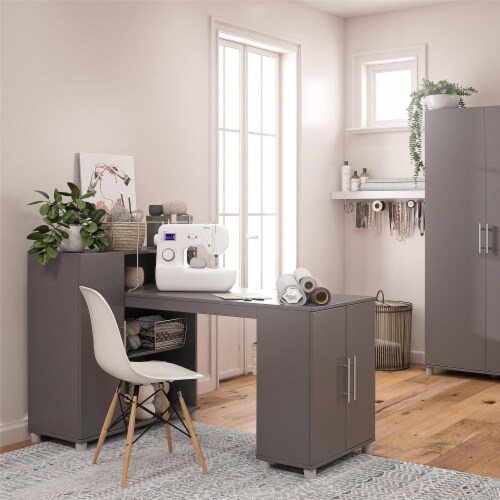 Camberly Hobby and Craft Desk with Storage Cabinet, Graphite Gray Perspective: back