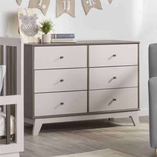 Little Seeds Rowan Valley Flint 6 Drawer Dresser, Solid Wood Angled Feet Perspective: back