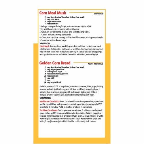 Aunt Jemima Yellow Corn Meal Flour For Baking Perspective: back
