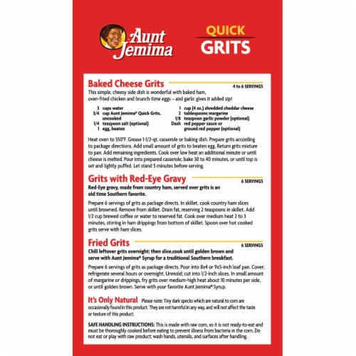 Aunt Jemima Quick Grits Enriched White Hominy Breakfast Perspective: back