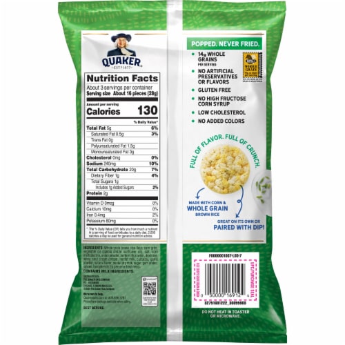 Quaker®  Sour Cream & Onion Flavored Rice Crisps Perspective: back