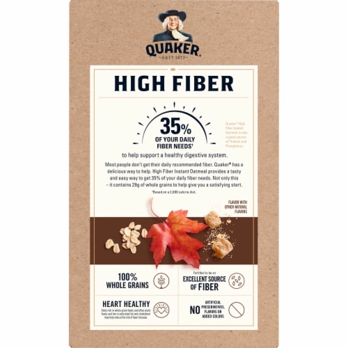 Quaker Instant Oatmeal Breakfast Cereal High Fiber Maple and Brown Sugar Packets Perspective: back