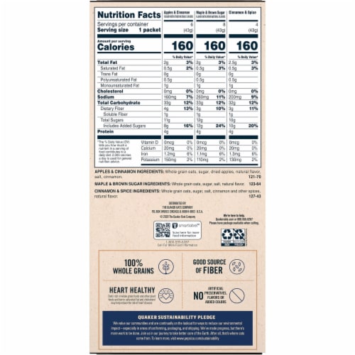 Quaker Instant Oatmeal Breakfast Cereal Flavor Variety Pack Perspective: back