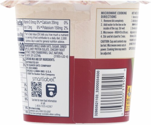 Quaker® Apples & Cranberries Instant Oatmeal Cup Perspective: back