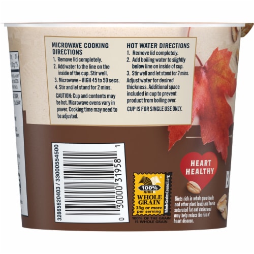 Quaker Instant Oatmeal Maple & Brown Sugar 1.69 Oz Cup Perspective: back