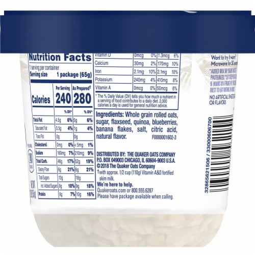 Quaker Overnight Oats Blueberry Banana & Vanilla Chilled Oatmeal Breakfast Cup Perspective: back