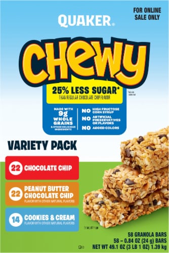 Quaker® Chewy Less Sugar Granola Bars Variety Pack Perspective: back