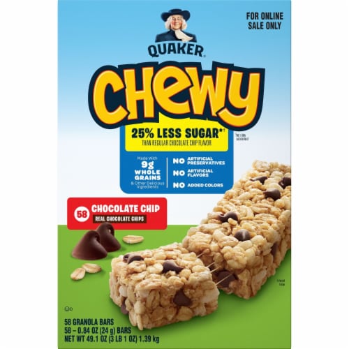 Quaker Chewy Reduced Sugar Chocolate Chip Granola Bars Perspective: back