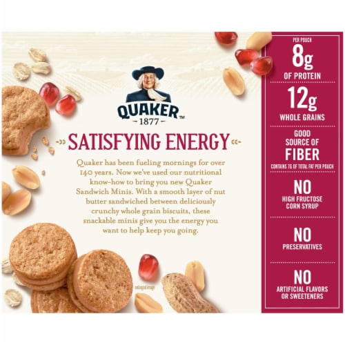 Quaker Sandwich Minis Peanut Butter & Pomegranate Flavor Filled Biscuit Bites Perspective: back