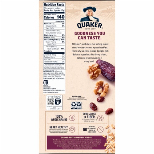 Quaker® Instant Oatmeal Raisin Date & Walnut Perspective: back