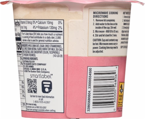 Quaker Strawberry and Cream Instant Oatmeal Breakfast Cup Perspective: back