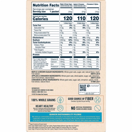 Quaker Lower Sugar Instant Oatmeal Variety Pack Perspective: back