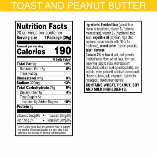Keebler Toast and Peanut Butter Sandwich Snack Crackers Perspective: back