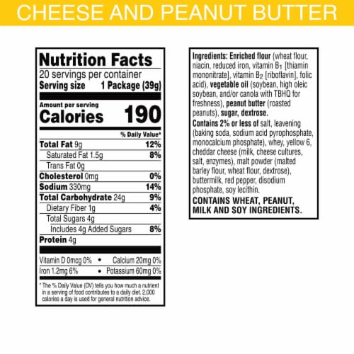 Keebler Cheese and Peanut Butter Sandwich Snack Crackers Perspective: back