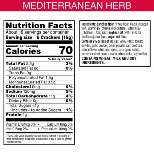 Kellogg's Town House Pita Crackers Mediterranean Herb Oven Baked Crackers Perspective: back