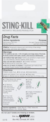 Sting-Kill® Insect Relief Swabs Perspective: back