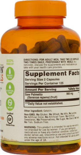 Sundown Naturals Whole Herb Saw Palmetto Capsules 450mg Perspective: back