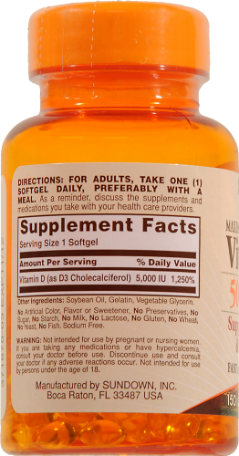 Sundown Naturals Vitamin D 5000 iu Softgels Perspective: back