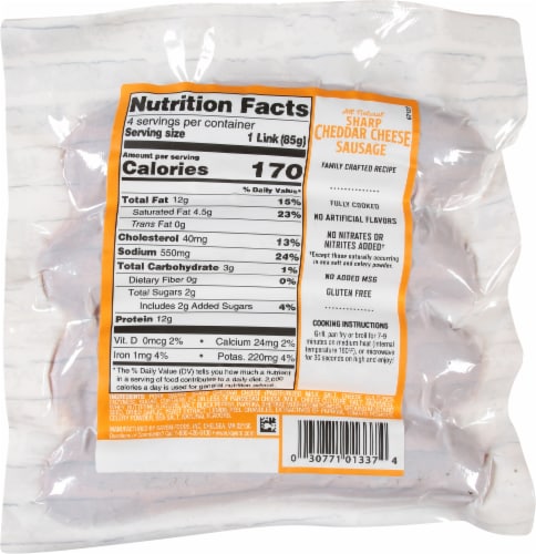 Kayem® Small Batch All Natural Sharp Cheddar Cheese Sausage Perspective: back