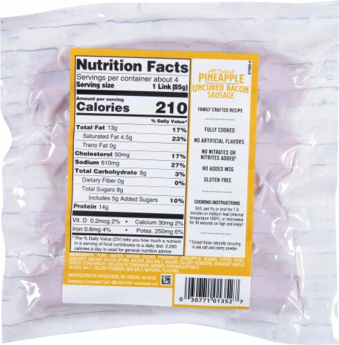 Kayem Pineapple Bacon Uncured Sausage Perspective: back