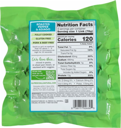 Al Fresco® Roasted Pepper & Asiago Chicken Sausages Perspective: back