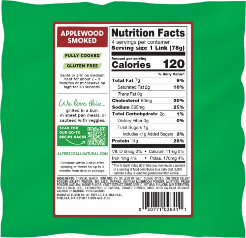 Al Fresco® Applewood Smoked Chicken Sausage Perspective: back