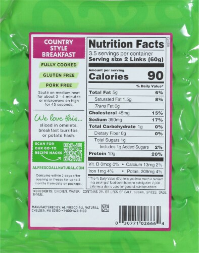 Al Fresco® Country Chicken Breakfast Sausage Perspective: back