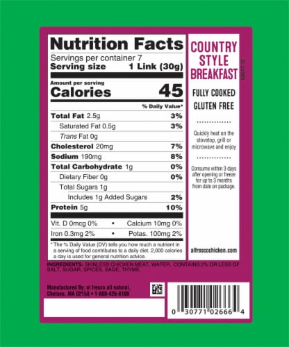 Al Fresco® Country Chicken Breakfast Sausage Perspective: back
